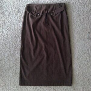 Vintage Y2K First Option Dark Brown Maxi Skirt with Slit and Belt Detail